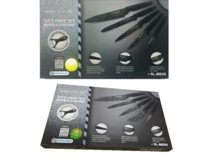Royalty Line RL-MB5S 6 részes gránit/márvány bevonatú késkészlet díszdobozban, 5 konyhakéssel és egy hámozóval, ergonomikus Soft-Touch markolattal.