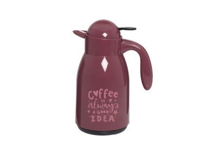 1 literes bordó termosz kancsó fényes felülettel, kiöntős tetővel és ‘Coffee is always a good idea’ dekorációval.