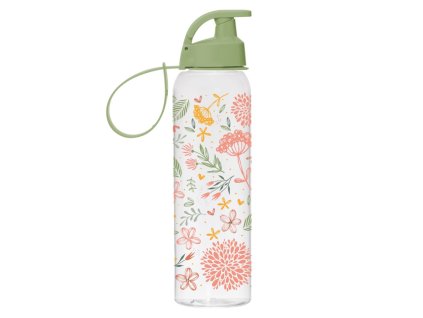 virág mintás kulacs – 750 ml – zöld kupakkal és hordozó füllel