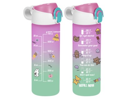 motivációs mértékjeles kulacs – rózsaszín–zöld – 750 ml – elölnézet