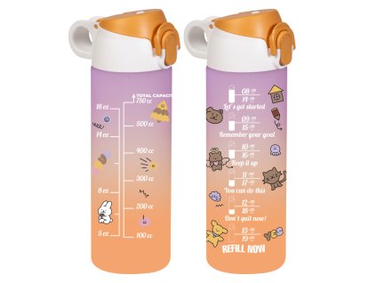 motivációs mértékjeles kulacs – rózsaszín–narancs – 750 ml – elölnézet