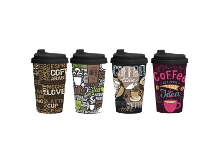 Kávéspohár tetővel – feliratos design – 340 ml (barna)