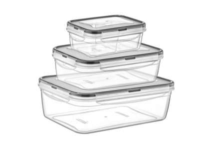 Háromrészes, átlátszó, szivárgásmentes ételtároló doboz szett műanyagból.