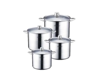 BM-15171 nemesacél fazék készlet 8 részes – üvegfedőkkel