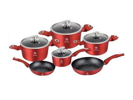 Piros Bachmayer 11 részes gránit bevonatos edénykészlet fedőkkel és serpenyőkkel