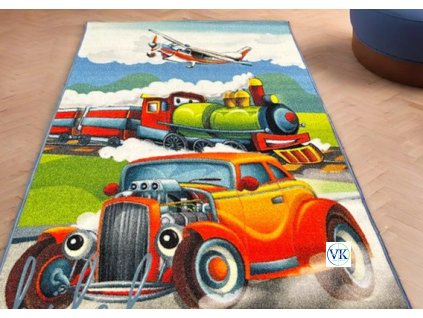 Színes járműves csúszásgátlós gyerekszőnyeg 80x120 cm-es méretben.
