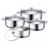 Bachmayer BM-3012 edénykészlet – 8 részes rozsdamentes acél szett üvegfedőkkel, különböző méretű edényekkel.