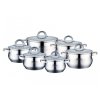 12 részes inox edénykészlet üvegfedőkkel, különböző méretű rozsdamentes acél lábasokkal