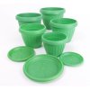 Zöld színű Dália virágedény szett alátétekkel, különböző méretekben