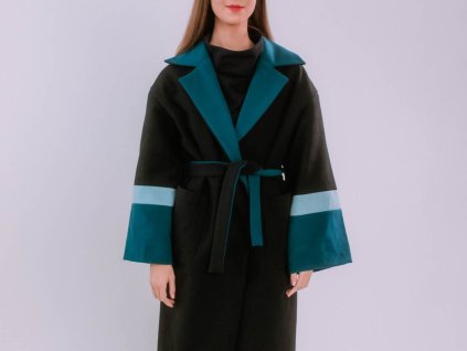 ZIMNÝ OVERSIZED KABÁT DAN (ČIERNO-MODRÝ) | MIESTNI