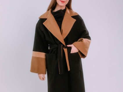 ZIMNÝ OVERSIZED KABÁT DAN (ČIERNO-HNEDÝ) | MIESTNI