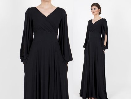 DLHÉ ÚPLETOVÉ ŠATY SOFIA (ČIERNE) | MIESTNI