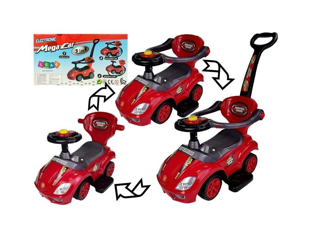 Dětská jízda na odrážedle s rodičovskou rukojetí Mega Car 3v1 červená