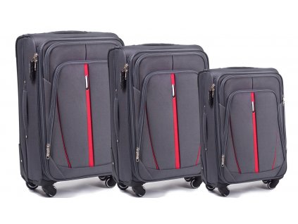 Cestovní kufry Wings 1706, sada 3 kusů, M,L,XL šedo červená