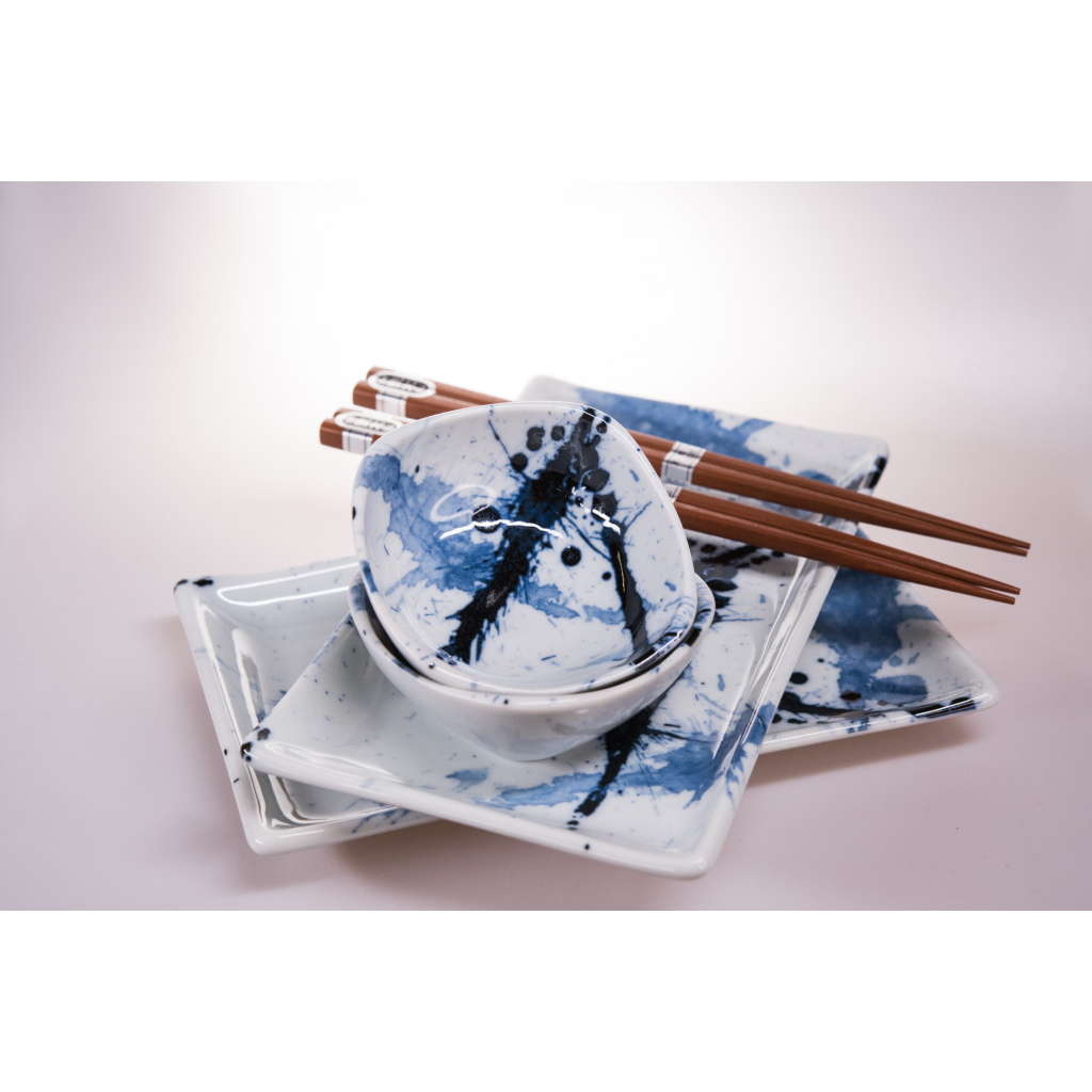 Sushi Set Blue & White Splash 22x13cm PLATE 9cm SAUCER