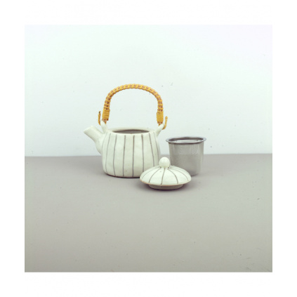 Teapot with Strainer, TEACUP, white with grey stripes