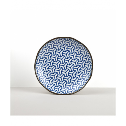 Round Plate Herringbone INDIGO IKAT 23 cm