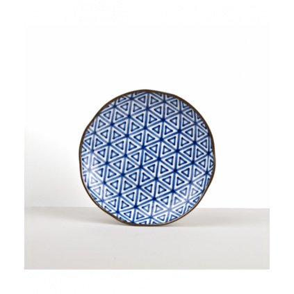 Round Plate Triangle INDIGO IKAT 23 cm