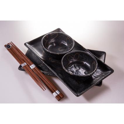 Sushi Set MT black with stylized flowers 4 pcs