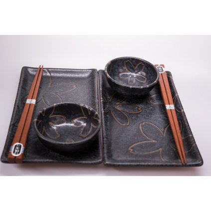 Sushi Set MT black with stylized flowers 4 pcs