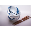 Bowl Set Blue & White Splash 2 x 350 ml with Chopsticks