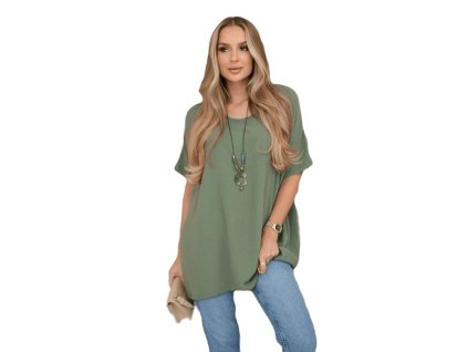 Halenka oversize s přívěskem tmavě mátová - hlavní obrázek