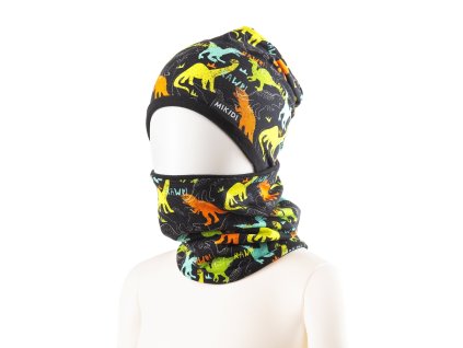 Zimný set čiapka a nákrčník dino na čiernej