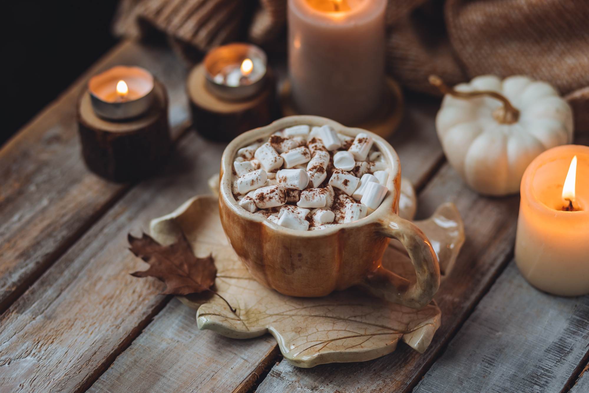 Podzimní obrázek horké čokolády s marshmallows