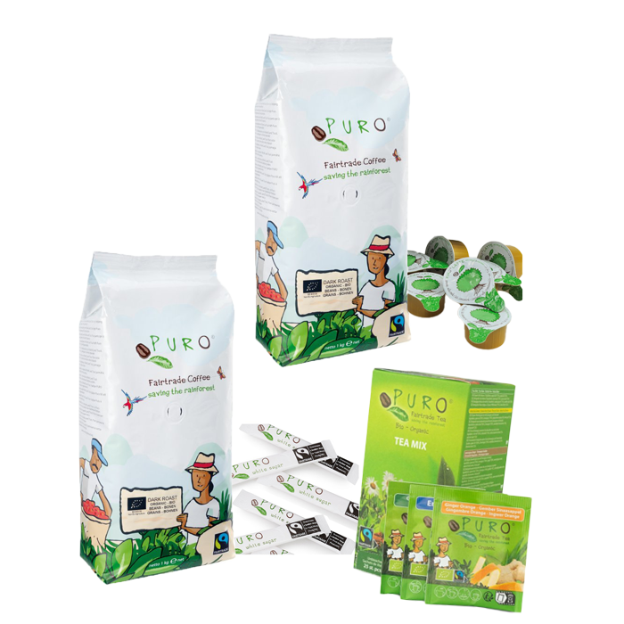 Puro, Balíček kancelář 2 Dark Roast + cukr, mléčka, čaj
