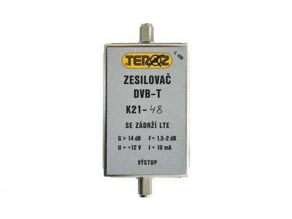 Anténní zesilovač TEROZ 496X, UHF K21 až 48, filtr 5G, LTE, GSM, G14dB, F2dB, U95dBμV, F-F