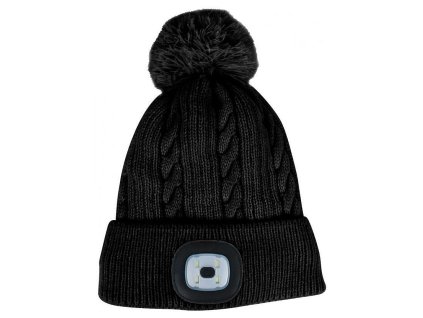 Čepice LED s bambulí Damon, 4xSMD LED, USB nabíjení, 60lm, černá, L