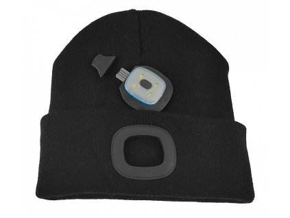 Čepice LED, 4x SMD LED, USB nabíjení, černá, uni