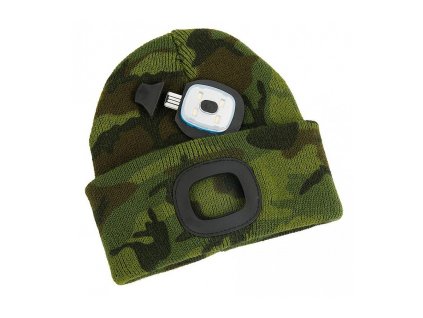 Čepice LED dětská, 4x SMD LED, USB nabíjení, kamufláž, M