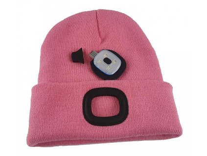 Čepice LED, 4x SMD LED, USB nabíjení, starorůžová, uni