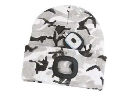 Čepice LED, 4x SMD LED, USB nabíjení, kamufláž šedá, uni