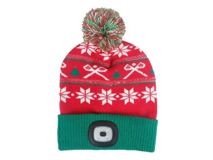 Čepice LED s bambulí, 4xSMD LED, USB, zeleno-červená, L