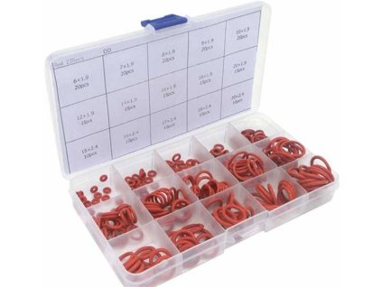 Sada těsnění O-kroužků 225ks, silikon, odolnost do 200°C