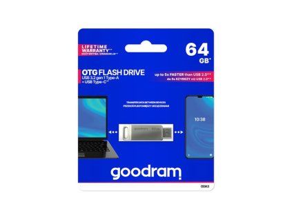 Flash disk GOODRAM USB + USB C 64GB stříbrný