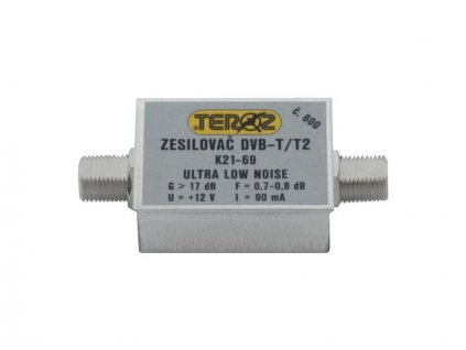 Anténní zesilovač TEROZ 600X, nízkošumový, UHF, G17dB, F0,7dB, U>120dBµV, F-F
