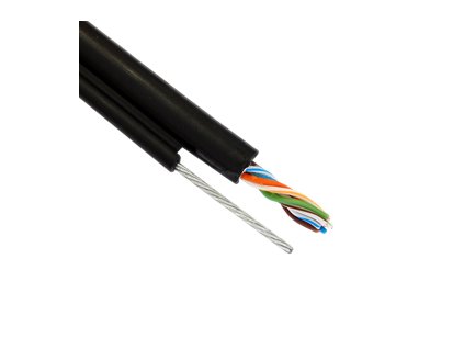 Kabel FTP Cat5e PE s nosným drátem černý (venkovní) [1m]