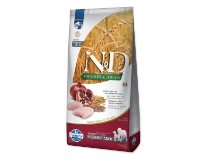 Krmivo N&D Dog Senior Medium & Maxi Ancestral Grain Chicken, Spelt, Oats & Pomegranate 12kg