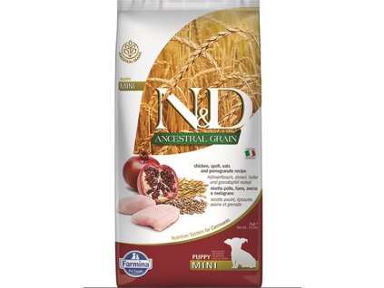 Granule Farmina N&D dog AG puppy mini, chicken, spelt, oats & pomegranate