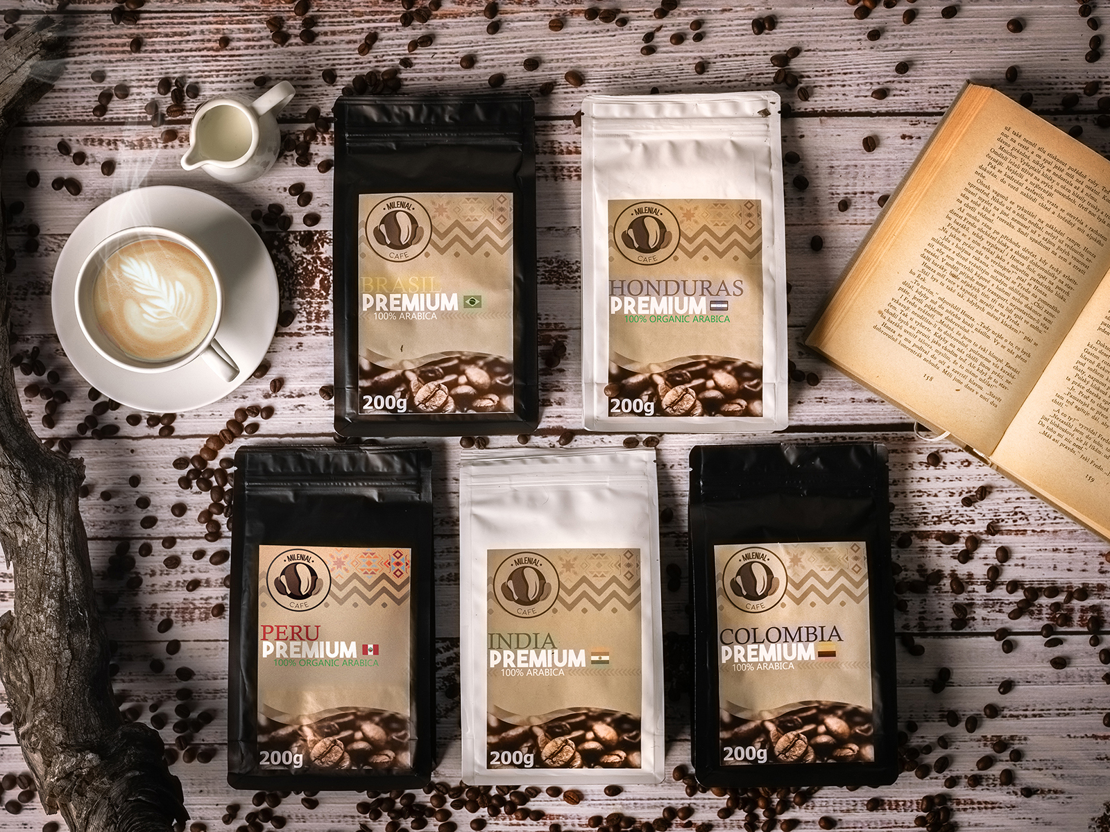 Set de degustare - cinci tipuri de boabe de cafea - 100% Arabica