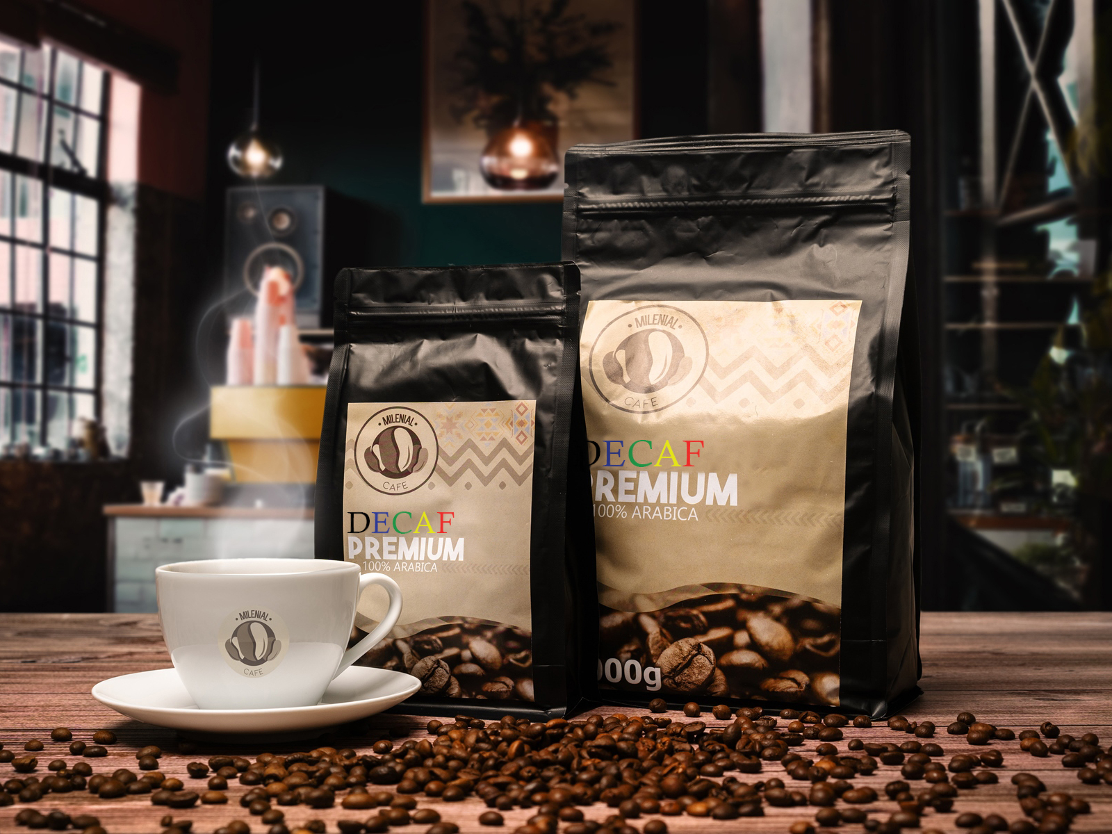 Milenial Cafe Bezkofeínová káva Premium Decaf 100% Arabica - čerstvo pražená zrnková káva bez kofeínu Hmotnosť: 200g