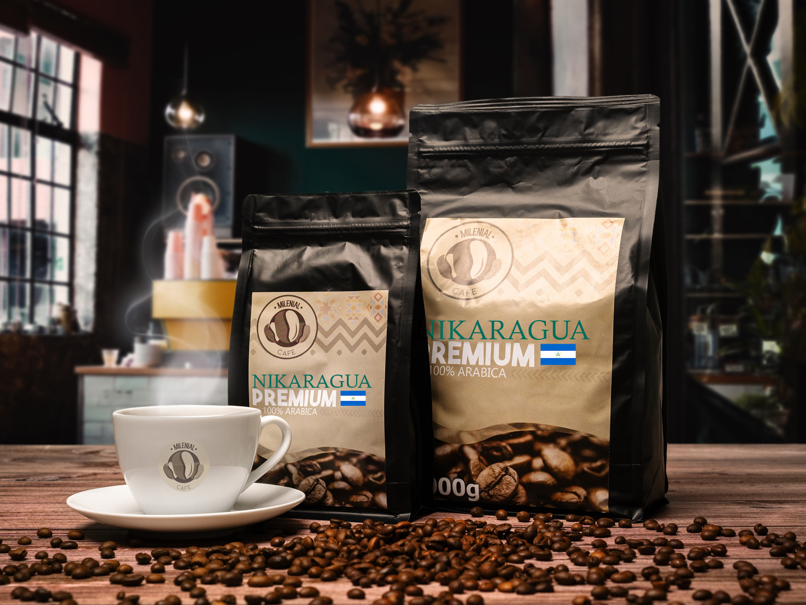 Milenial Cafe Nicaragua - 100% Arabica čerstvo pražená zrnková káva Premium Hmotnosť: 1000g