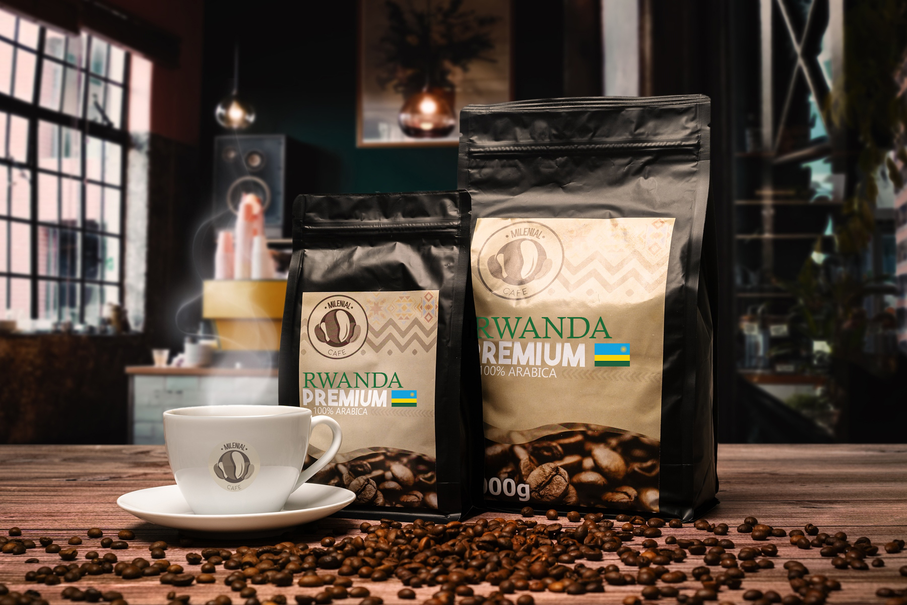 Milenial Cafe Rwanda - 100% Arabica čerstvo pražená zrnková káva Premium Hmotnosť: 1000g
