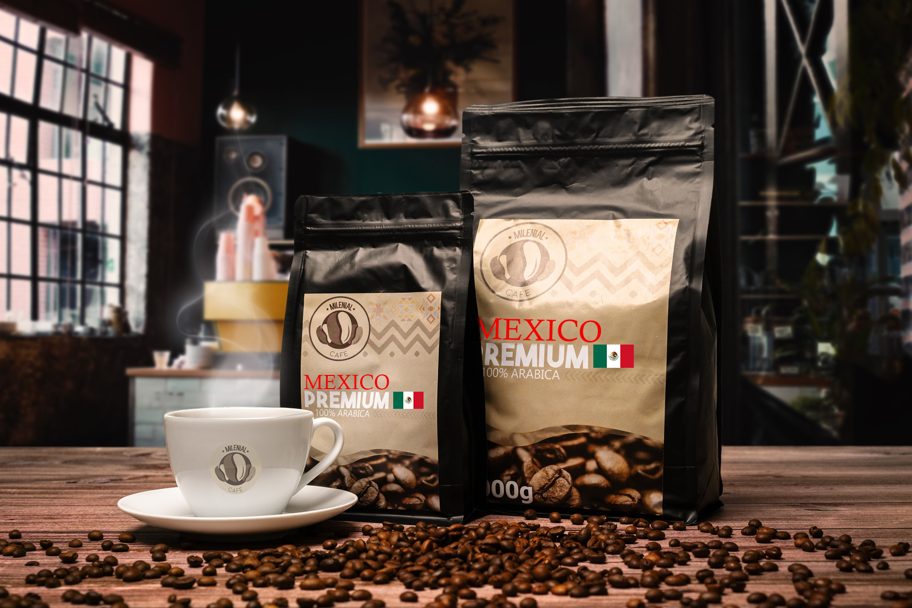 Milenial Cafe Mexico - 100% Arabica čerstvo pražená zrnková káva Premium Hmotnosť: 1000g