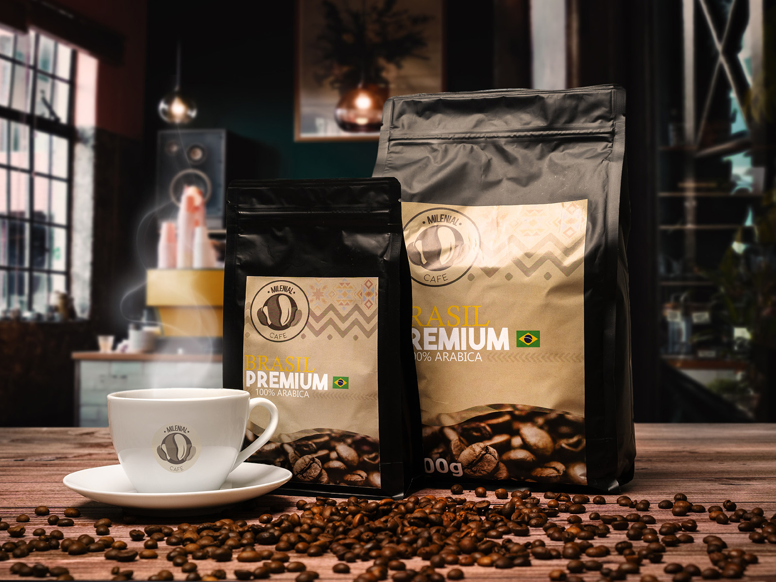 Milenial Cafe Brazília - 100% Arabica čerstvo pražená zrnková káva Premium Hmotnosť: 200g