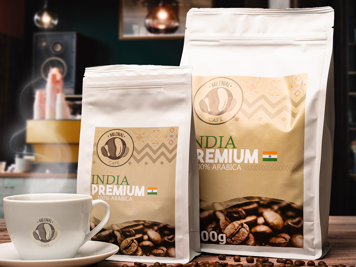 Indie - čerstvě pražená zrnková káva 100% Arabica - nejlepší výběr z Indie Hmotnosť: 1000g