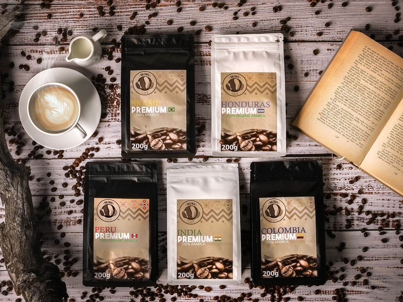 Milenial Cafe Degustačná sada - päť druhov zrnkovej kávy - 100% Arabica
